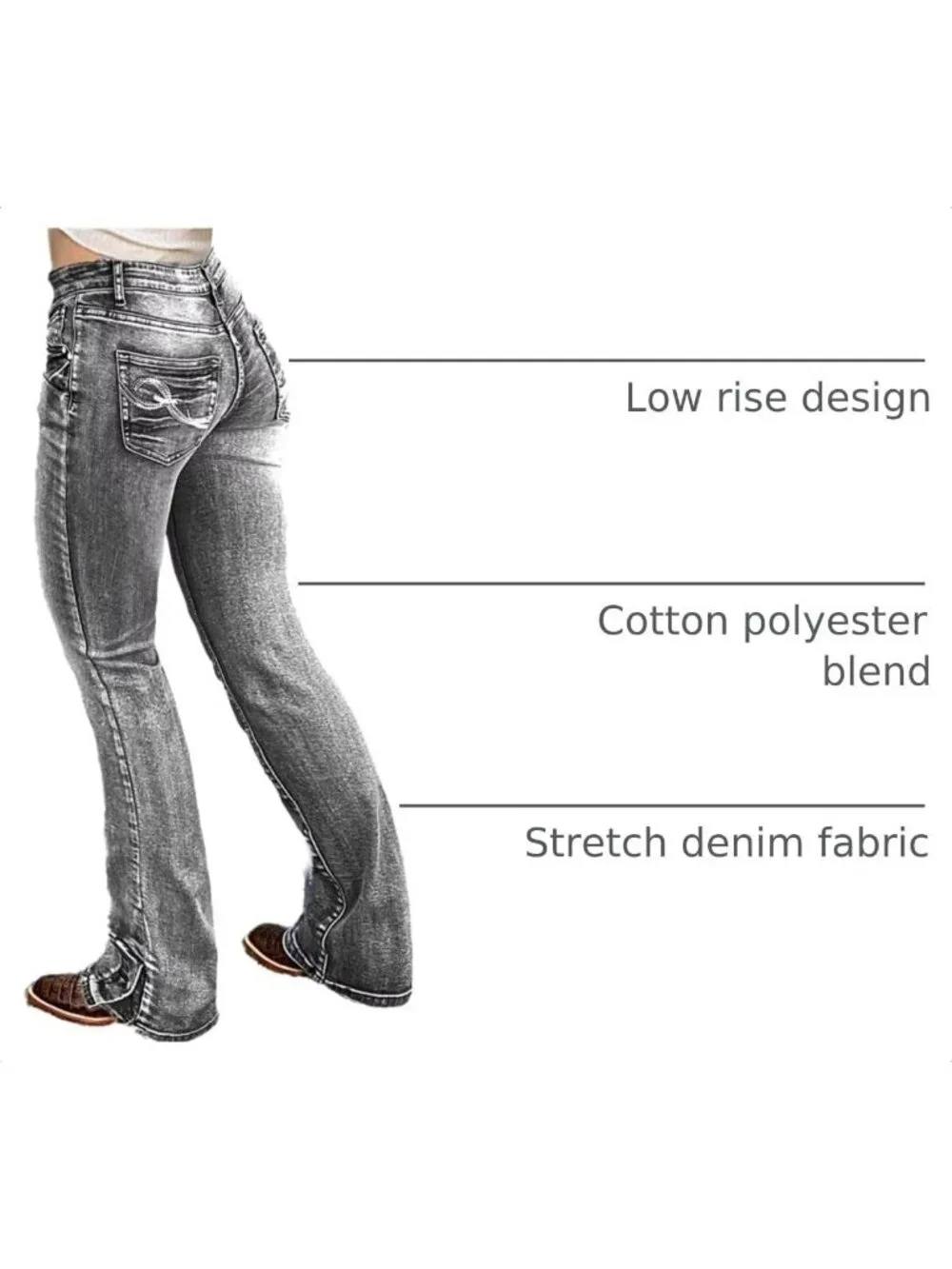 Women's Black Pull On Casual  Mid Rise Flare Leg Zipper Lifting Bootcut Jeans